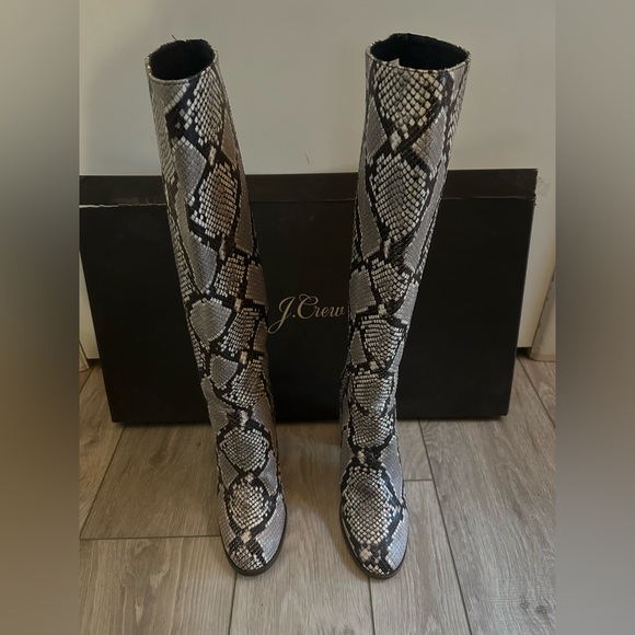 J Crew Snakeskin Printed Leather Boots-Size 8.5- High Heel Knee Boots- W/box - Picture 5 of 10